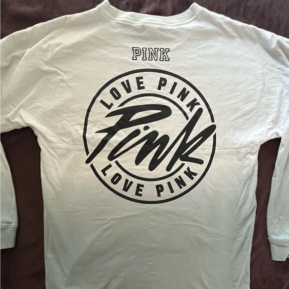 PINK Victorias Secret T Shirt Small Oversized White/Green Ombre Long Sleeve - Picture 4 of 4